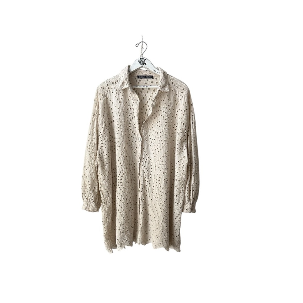 Julian Chang Cream Eyelet Embroidered Tunic Blouse Size XL/1XL